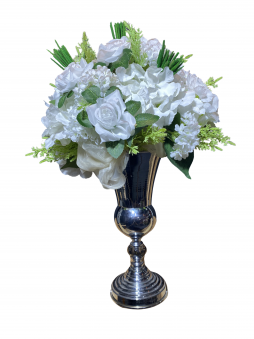 Royal White Luxury Vase Aranjman – Yüksek Metal Vazo Premium Tasarım | Selin Çiçek Bodrum