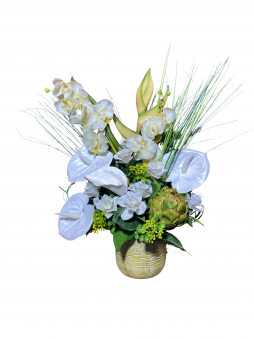 Tropical Elegance Aranjman – Anthurium & Orkide Designer Tasarım | Selin Çiçek Bodrum