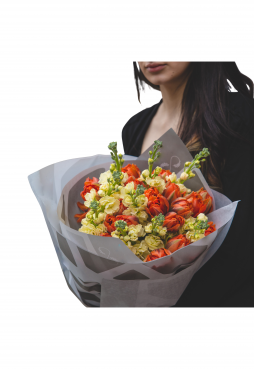 Turuncu Lale & Mevsim Buketi – Premium Tasarım | Bodrum Aynı Gün Teslim