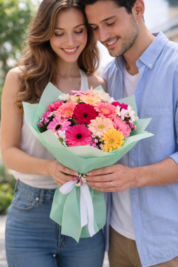 Renkli Gerbera Buketi – Romantik Karışık Çiçek Tasarımı | Çiçek Cumhuriyeti Bodrum