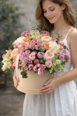 Premium Kutuda Pastel Çiçek Aranjmanı – Lüks Şapka Kutu Çiçek | Çiçek Cumhuriyeti