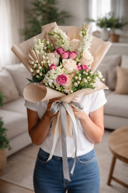 Premium Beyaz ve Pembe Gül Buketi – Bodrum Aynı Gün Teslim