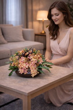 Rustik Yapay Ortanca Aranjmanı – Doğal Dekor Tasarım | Selin Çiçek