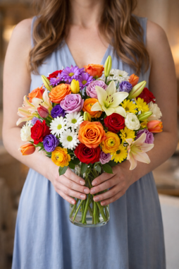 Renkli Karışık Çiçek Buketi