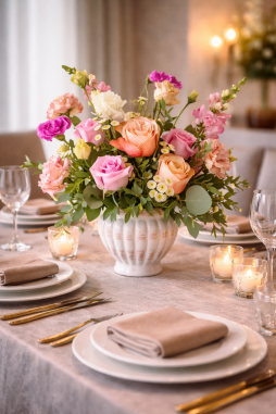 Yemek Masası İçin Zarif Çiçek Aranjmanı