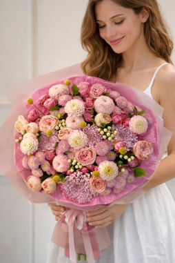 Pembe Premium Çiçek Buketi – Lüks Pastel Çiçek Aranjmanı | Çiçek Cumhuriyeti