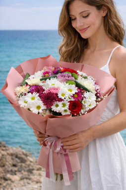 Pastel Karışık Çiçek Buketi – Papatya ve Gül Aranjmanı | Çiçek Cumhuriyeti