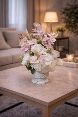 Premium Yapay Orkide & Ortanca Aranjmanı – Lüks Dekor Tasarım | Selin Çiçek