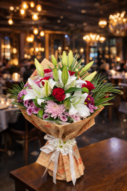 Lilyum ve Kırmızı Gül Buketi – Şık Karışık Çiçek Aranjmanı | Çiçek Cumhuriyeti