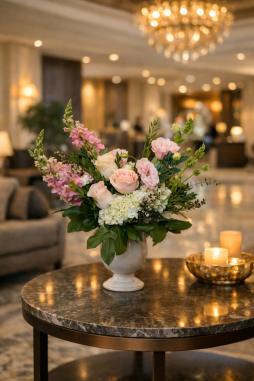 Otel Lobisi İçin Zarif Masa Çiçeği Aranjmanı