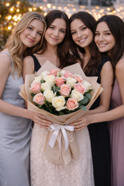 Pembe & Beyaz Gül Buketi – Zarif Romantik Tasarım | Bodrum Aynı Gün Teslim